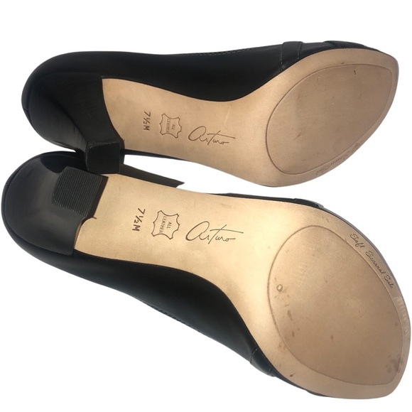 EUC Arturo Chiange Size 7.5M Black 2.5" Peep Toe All Leather Heel - Picture 6 of 11